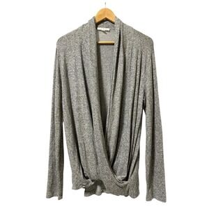 Anthropologie Pure Good Shirt Women Size XL Gray Sweater Surplice Athleisure